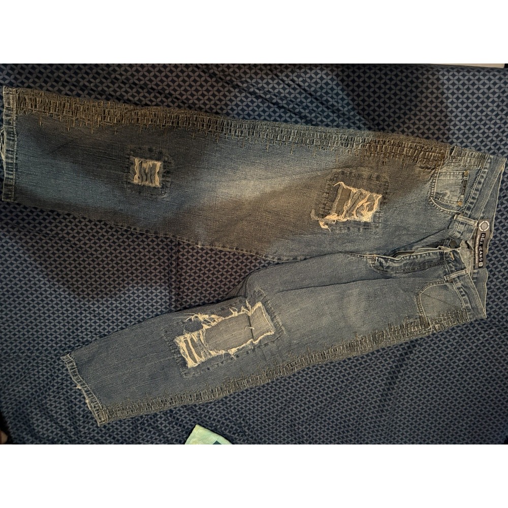 Noiz Jeans Baggy Y2K Distressed Stitching Denim Jeans Sz 34 (32" Inseam)